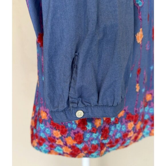 Old Navy Women's Blue Cotton Tunic Water Color Floral Print 3 Qtr Sleeve Sz Med - Picture 5 of 14